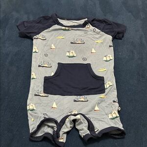 Kyte BABY Sailboat Romper in Navy and Gray
